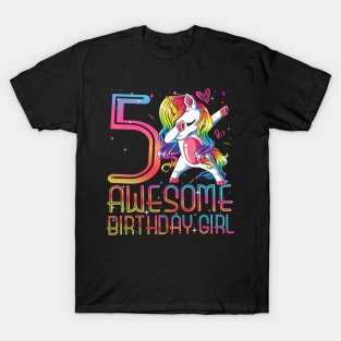 awesome dabbing unicorn birthday 5 year old Girl 5th B-day T-Shirt